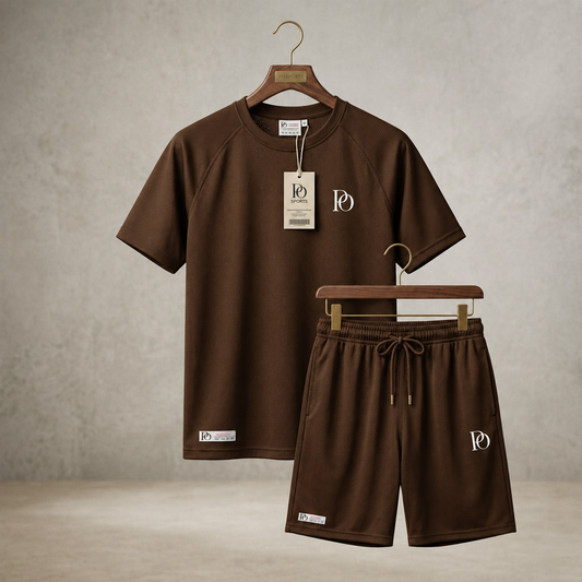 Prime Outfitter Premium BROWN  Dry-Fit Nikar Shirt Set – Breathable Sports & Casual Wear (T-Shirt + Shorts)