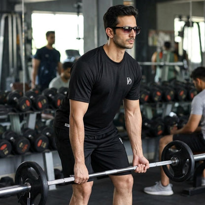 Prime Outfitter Premium BLACK Dry-Fit Nikar Shirt Set – Breathable Sports & Casual Wear (T-Shirt + Shorts)