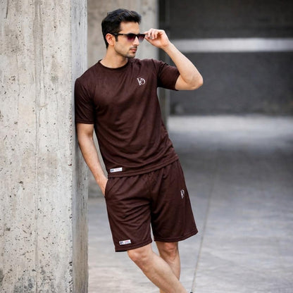 Prime Outfitter Premium BROWN  Dry-Fit Nikar Shirt Set – Breathable Sports & Casual Wear (T-Shirt + Shorts)