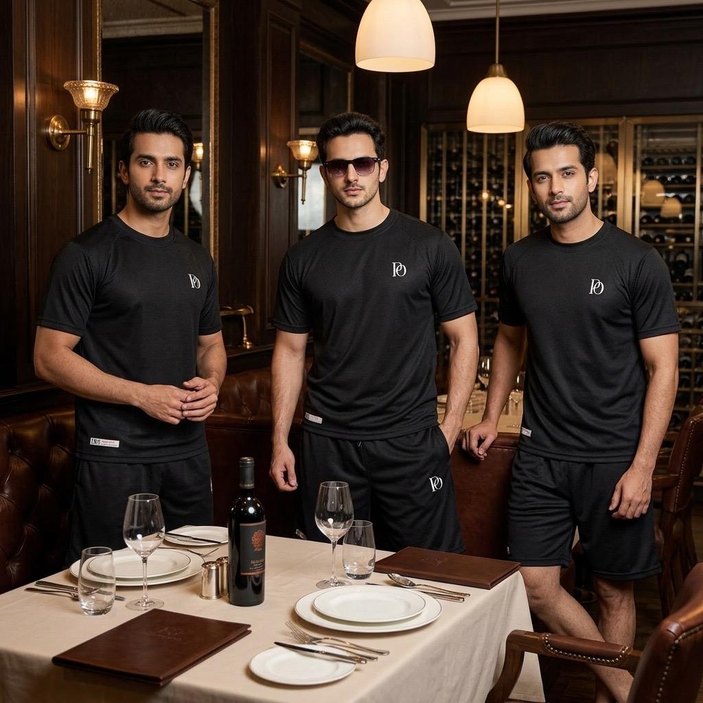 Prime Outfitter Premium BLACK Dry-Fit Nikar Shirt Set – Breathable Sports & Casual Wear (T-Shirt + Shorts)