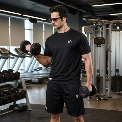 Prime Outfitter Premium BLACK Dry-Fit Nikar Shirt Set – Breathable Sports & Casual Wear (T-Shirt + Shorts)