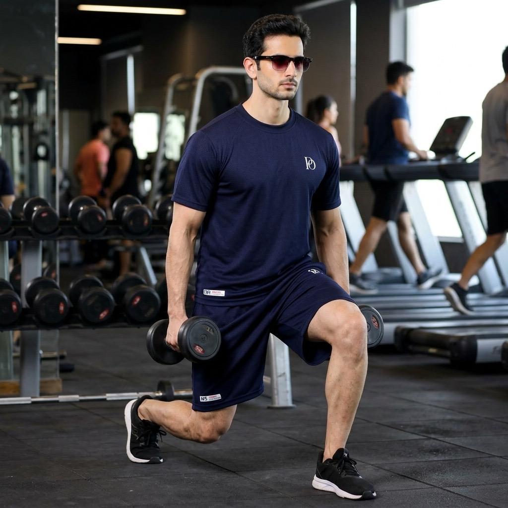 Prime Outfitter Premium NAVY BLUE  Dry-Fit Nikar Shirt Set – Breathable Sports & Casual Wear (T-Shirt + Shorts)