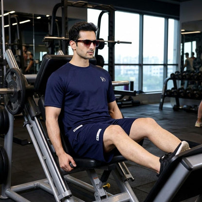 Prime Outfitter Premium NAVY BLUE  Dry-Fit Nikar Shirt Set – Breathable Sports & Casual Wear (T-Shirt + Shorts)