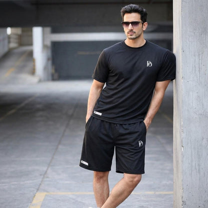 Prime Outfitter Premium BLACK Dry-Fit Nikar Shirt Set – Breathable Sports & Casual Wear (T-Shirt + Shorts)